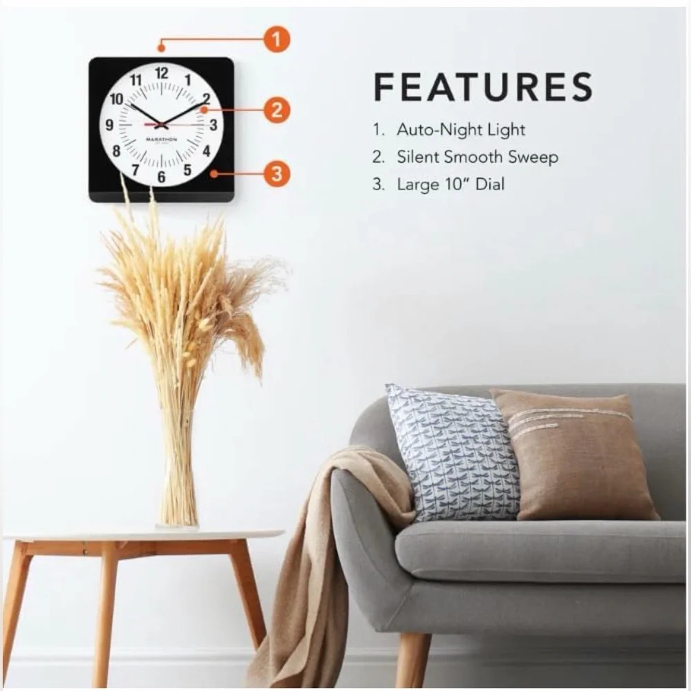 Marathon Analog Jumbo Black & White Wall Clock Silent Quartz Movement New in Box